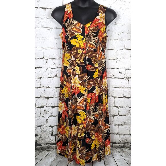 VINTAGE BOULEVARD DE PARIS Boho Button-Front Floral Maxi Dress Lace-Up Large - Picture 2 of 9